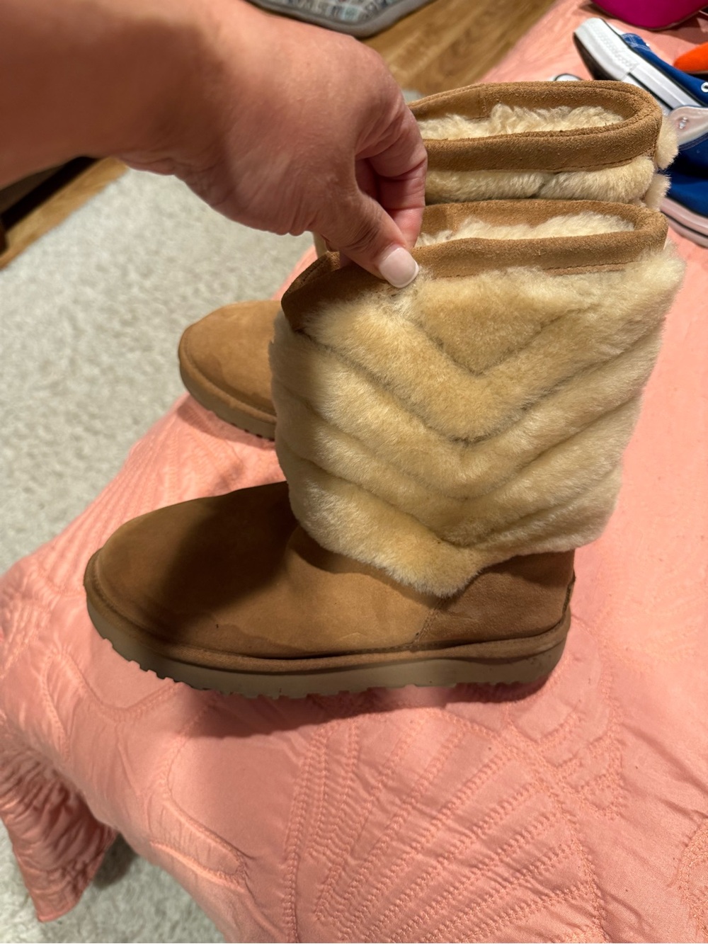 Women's UGG Tan Fur Mid-Calf Winter Boots